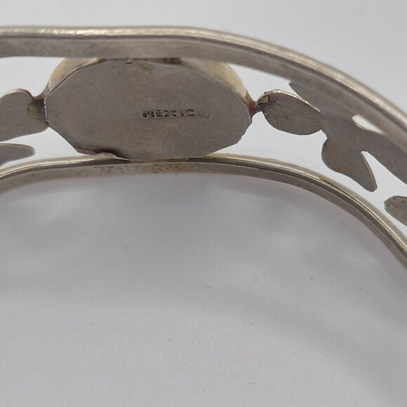 Sterling Silver Signed Mexico Vintage abalone Flower Vine Cuff Bracelet - Picture 4 of 8